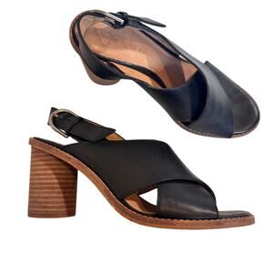 Madewell Black Leather Peep Toe Heels Women’s 6.5 Chunky Fall Slingback Sandals